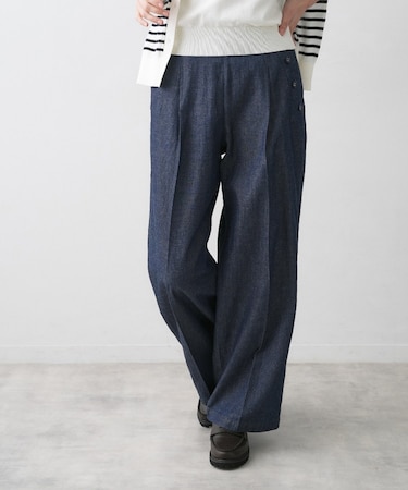 【洗える】綿麻マリンワイドデニムパンツ