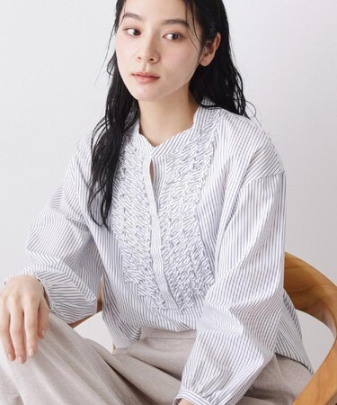 【着映え/洗える】フロントフリルブラウス