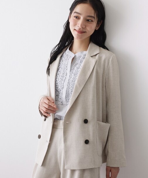 【セットアップ可/洗える】リネンライクダブルジャケット