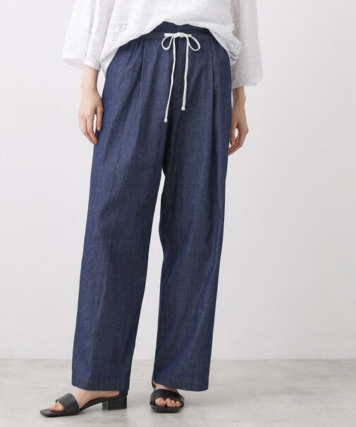 【洗える】綿麻ドロストライトデニムパンツ