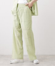 【セットアップ可/ウエストゴム】刺繍スクエアレースワイドパンツ