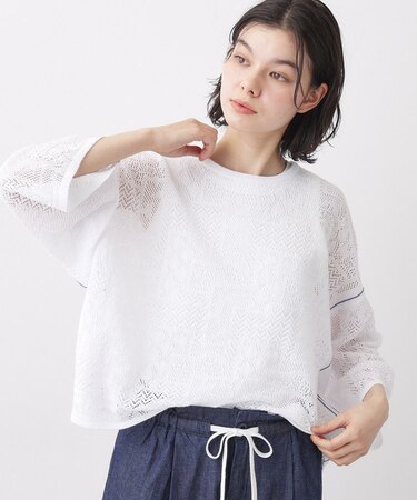 【洗える】レース配色ニット