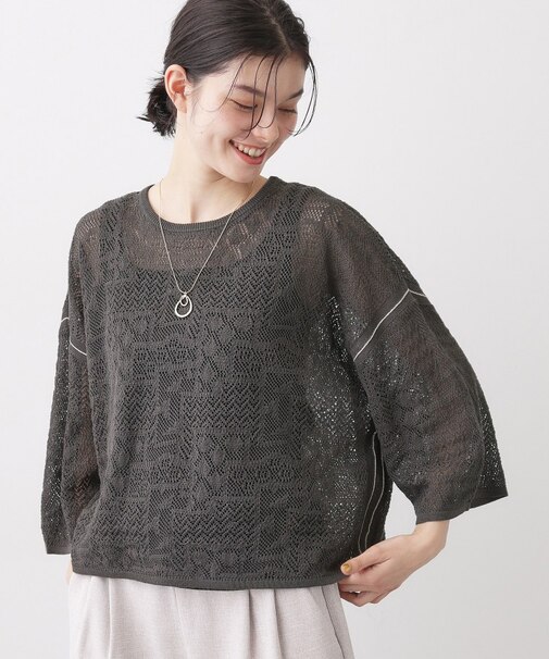 【洗える】レース配色ニット