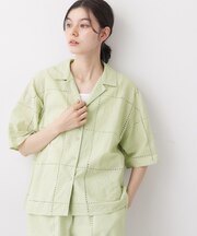 【セットアップ可/洗える】刺繍スクエアレースシャツ