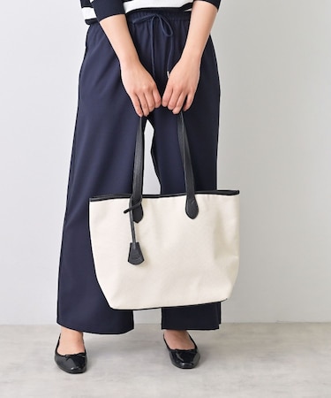 【A4収納可】キャンバス×レザー調トート