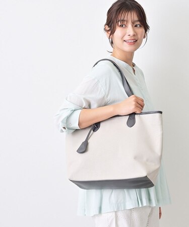 【A4収納可】キャンバス×レザー調トート