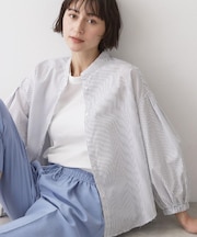 【洗える】バルーンスリーブバンドカラーシャツ
