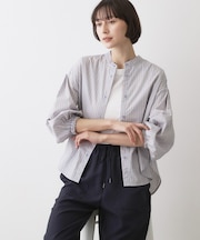【洗える】バルーンスリーブバンドカラーシャツ