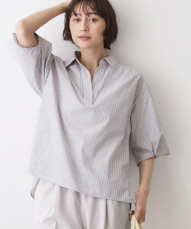 【洗える】スキッパーシャツブラウス