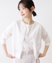 【洗える】チェック柄シアークルーネックカーディガン