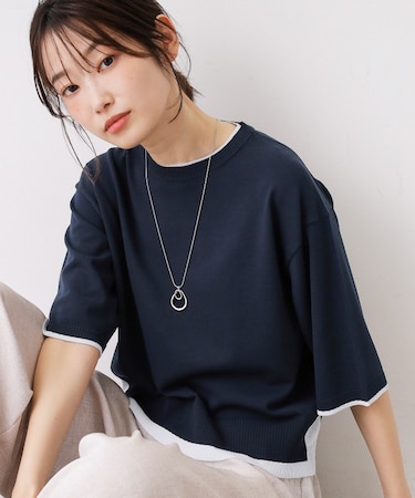 【洗える】バイカラーボクシーシルエットニット