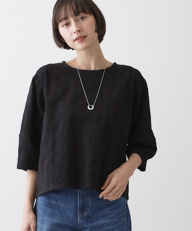 【洗える】七分袖レースカットソー