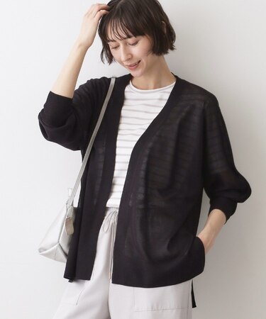 【洗える】ミドル丈シアーカーディガン