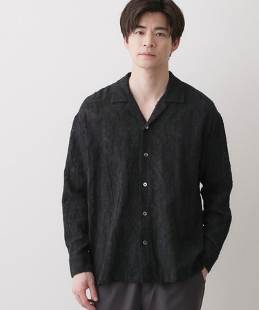 【洗える】インド刺繍コットン開襟シャツ