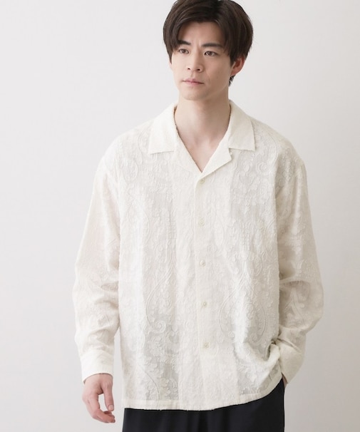 【洗える】インド刺繍コットン開襟シャツ