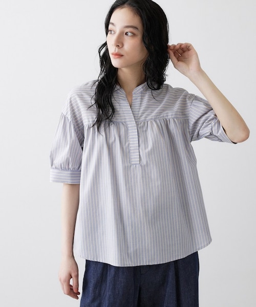 ポールスチュアート　ゆったり感が可愛いリネン100 ストライプスキッパー シャツ 洗える】ストライプスキッパーシャツ｜デッサンの通販｜&mall（アンド
