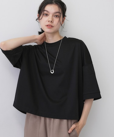【新色追加/体型カバー】美光沢カットソーボクシーシルエット