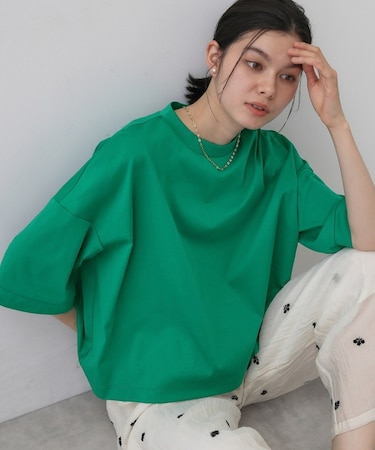 【新色追加/体型カバー】美光沢カットソーボクシーシルエット