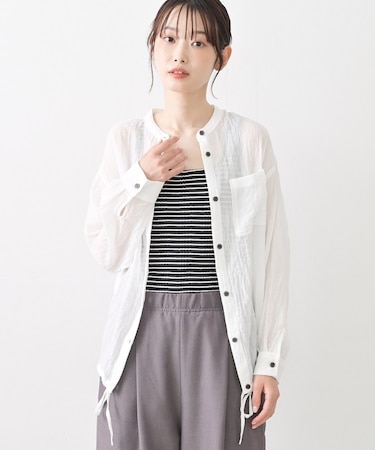 【洗える】ドロストリングシアーシャツ