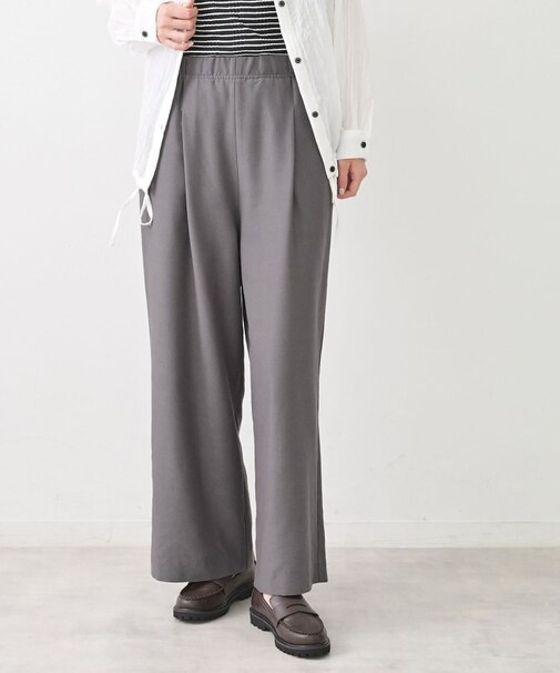 【セットアップ可/ウエストゴム】リネンブレンドワイドパンツ