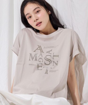 【洗える】美光沢カットソーロゴTシャツ