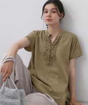 バンドカラーフロントフリルブラウス