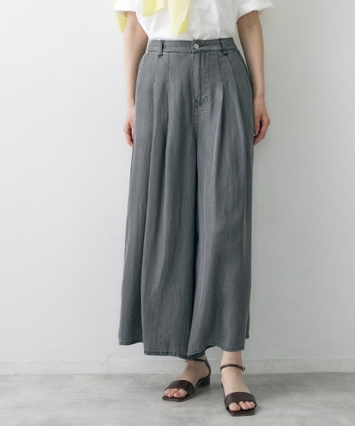 テンセルデニム タックワイドパンツ