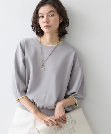【UVカット/マシンウォッシャブル】6分袖配色ニット