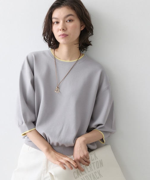【UVカット/マシンウォッシャブル】6分袖配色ニット