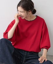 【UVカット/マシンウォッシャブル】6分袖配色ニット