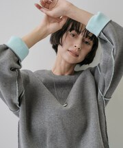 【洗濯機OK】配色リバーシブル コットンジャカード クルーネックニット
