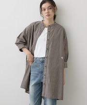 【UVカット】チュニックストライプシャツ6分袖