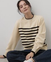 バイカラーデザインクルーネックニット