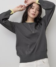バイカラーデザインクルーネックニット
