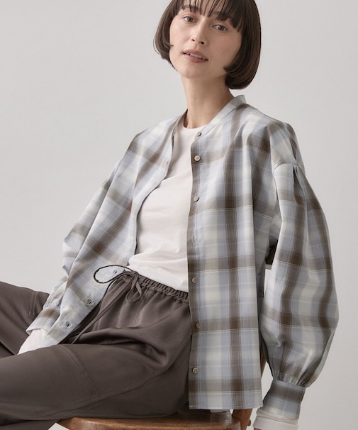 【手洗い可/シワになりにくい】オンブレーチェックシャツ