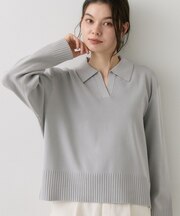 【洗濯機OK】抜け感スキッパーポロニット
