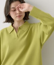 【洗濯機OK】抜け感スキッパーポロニット