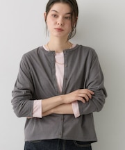 【セットアイテム/1枚で決まる】配色シアーロンT&クルーネックカーディガン