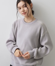 【洗える】ラインリブ ミニモールニット プルオーバー