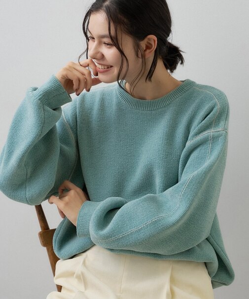 【洗える】ラインリブ ミニモールニット プルオーバー