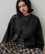 【店頭人気/洗える/秋羽織り】ノーカラースエードライクブルゾン