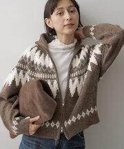 【洗える】フェアアイル柄ジップアップカーディガン