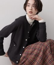 吊り編み裏毛 丸首カーディガン