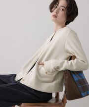 吊り編み裏毛 丸首カーディガン