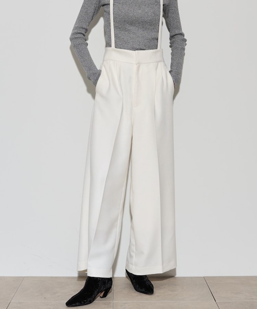 サスペンダー付きツイルワイドパンツ