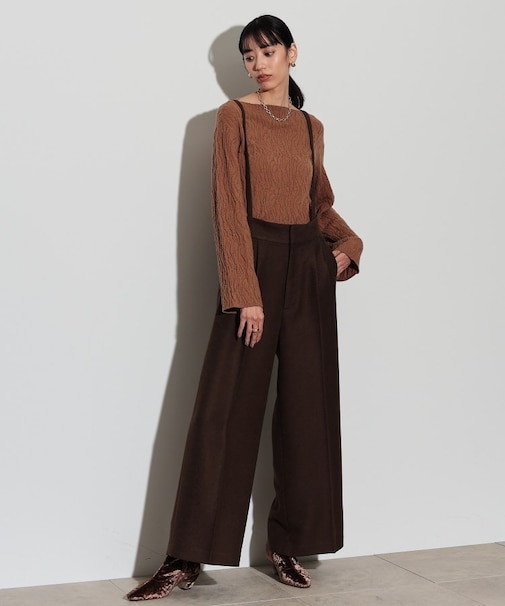 サスペンダー付きツイルワイドパンツ