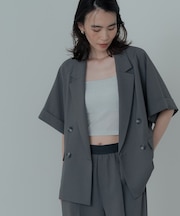 【接触冷感／セットアップ対応】イージーダブルブレスト半袖ジャケット