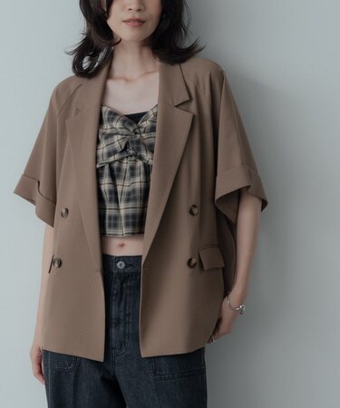 【接触冷感／セットアップ対応】イージーダブルブレスト半袖ジャケット