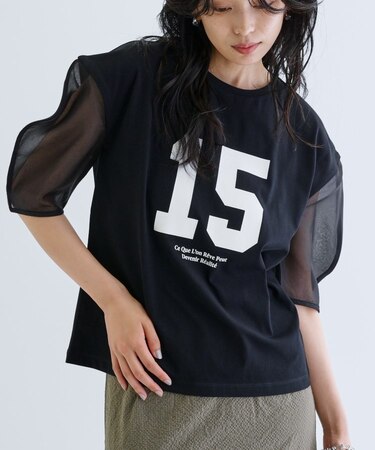 シアースリーブプリントTシャツ