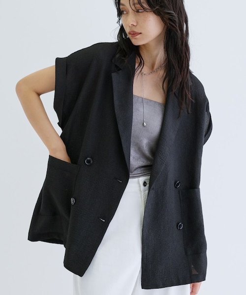 SHIPS any:〈手洗い可能〉カラミ メッシュ ハーフスリーブ テーラード